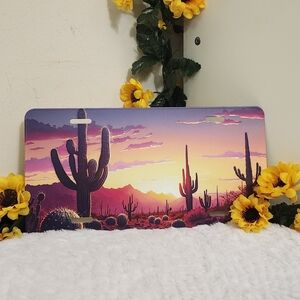 Sunset Cactus License Plate